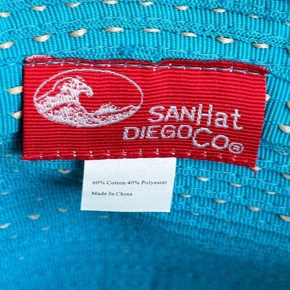 San Diego Hat Company aqua and cream fabric sun hat